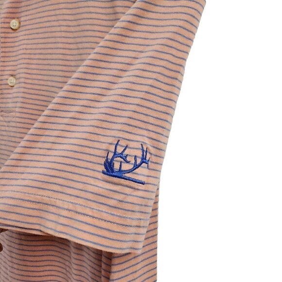 Peter Millar Polo Shirt Mens Medium Orange Striped Seaside Wash Golf Preppy - Picture 5 of 11